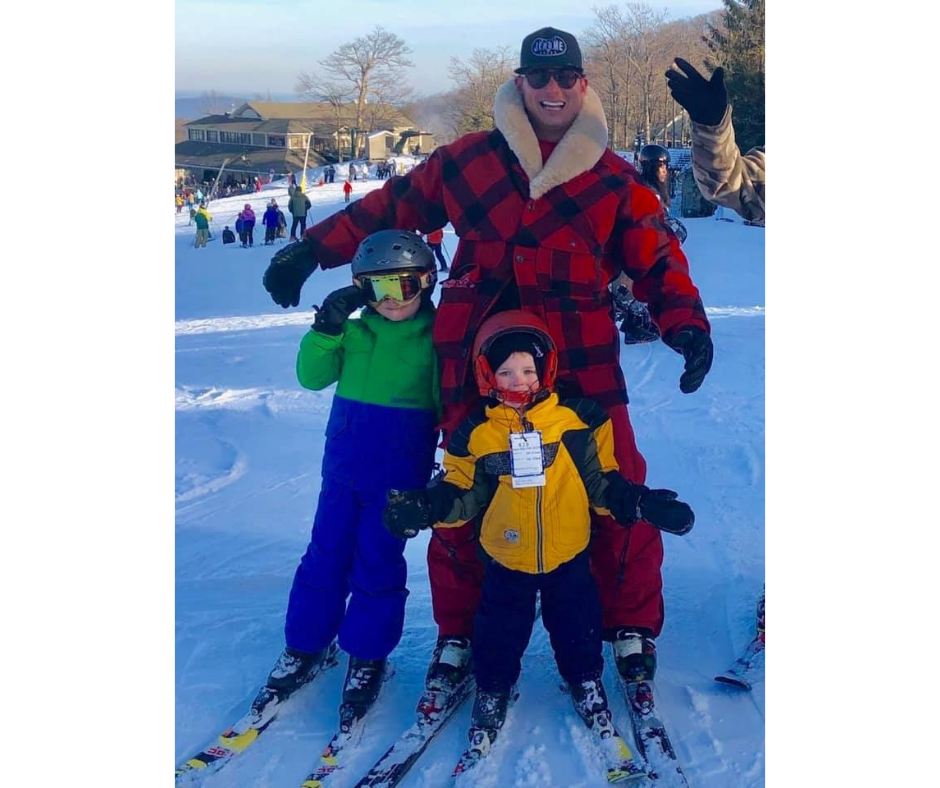 John with Jack and Bennett skiing